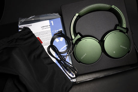 green headphones