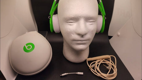 green headphones