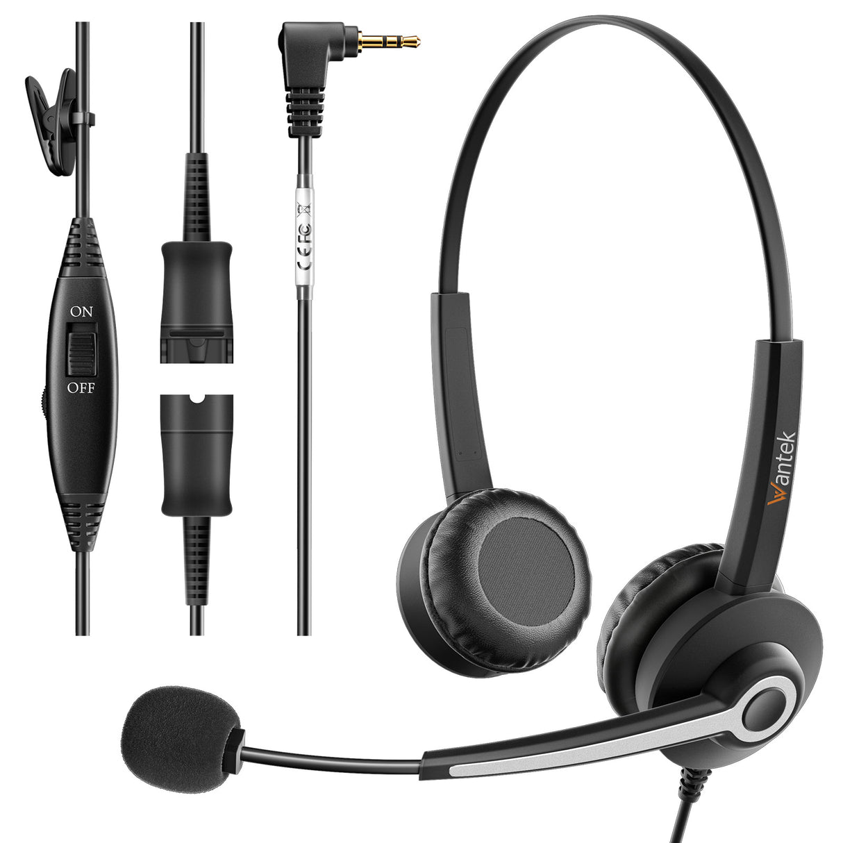 Wantek® h682 dual 2.5mm headset with QD for mobile