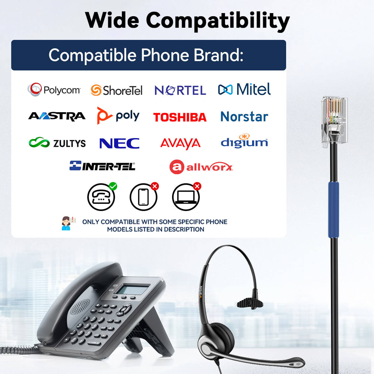 Wantek® h600 RJ9【RJ2】 headst for landline phones