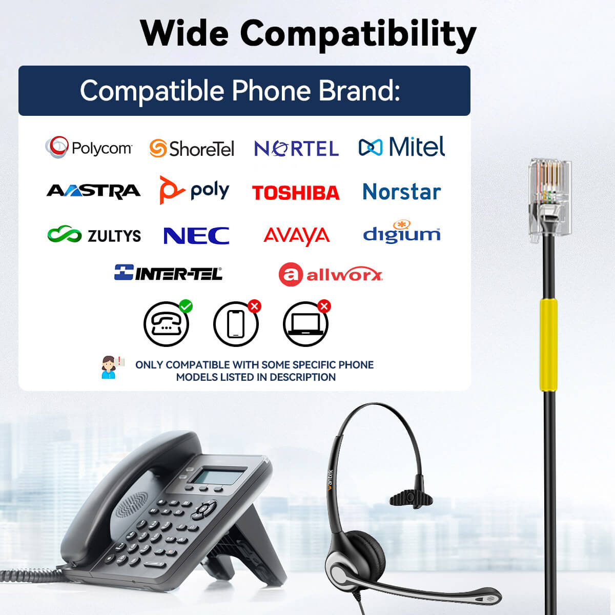 Wantek® h600 RJ9【RJ4】 headst for landline phones - iwantekWantek® h600 RJ9【RJ4】 headst for landline phones